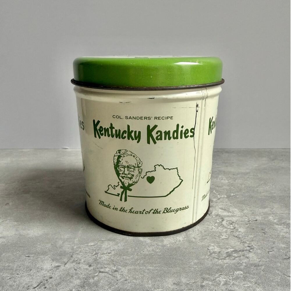 Vintage Kentucky Kandies Cream Candy Metal Tin GREEN LID Colonel Sanders RARE - Picture 3 of 9